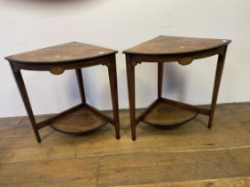A pair of rosewood corner tables, 72 cm wide, and a banjo form barometer (3)