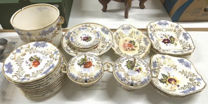 A 19th century part dessert service, decorated flowers (qty) large pot has loss to rim and