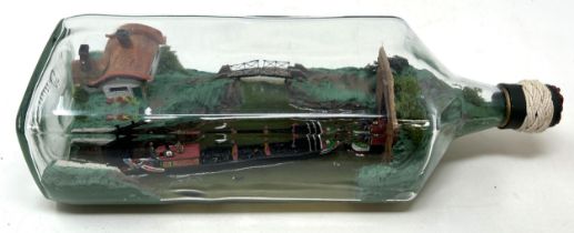 An unusual barge in a bottle, scene from the Stratford on Avon Canal, 32 cm wide