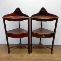 A pair of mahogany corner washstands, 60 cm wide (2) Variation of colour., matched pair one is