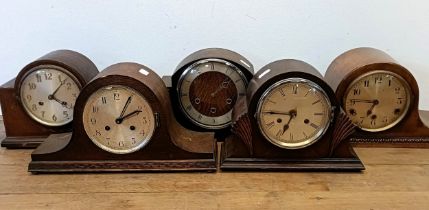 A mantel clock, in an oak case, and four other clocks (box)