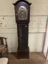 A modern longcase clock, a display cabinet, and two chairs (4) 20th century, untested but appears to