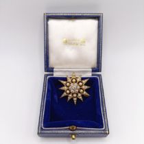 ***Withdrawn*** A diamond and seed pearl star pendant/brooch, in a Gieves jewellery box