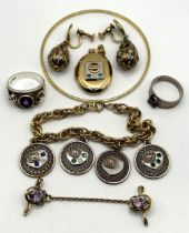 A gilt metal charm bracelet, and assorted jewellery