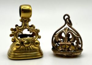 A gilt metal and hardstone seal, and another (2)