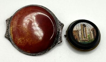 A micro-mosaic brooch, and a Ruskin style brooch (2) Micro mosaic - 25 mm diameter Ruskin style - 44