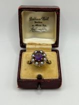 A Victorian amethyst and seed pearl cluster ring, ring size P