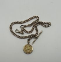 A 9ct gold Albert, with a George V gold sovereign, 1911 charm, all in 54 g, 41 cm length length of