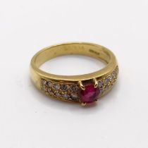 An 18ct gold, ruby and diamond ring, ring size K 4.6 g all in