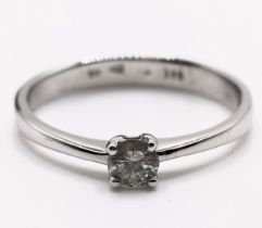 A 14ct white gold RBC diamond solitaire ring, boxed, diamond 0.18ct