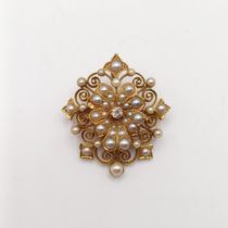 ***Withdrawn*** An 18ct gold, diamond and seed pearl brooch