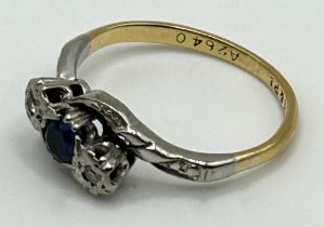 An 18ct gold and platinum, diamond and sapphire ring, ring size K