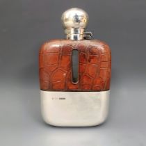 A George VI silver, glass and leather hip flask, Sheffield 1939 Surface scratches on the