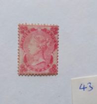 An 1862 3d pale carmine rose, unused, full gum, lightly mounted, cat £2,700