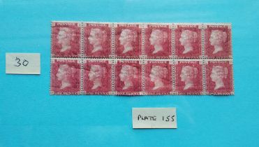 A 1d red block of 12 plate 155, unused