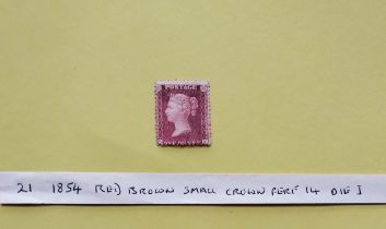 An 1854 1d red brown small crown perf 14 die 1