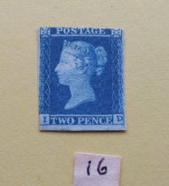 An 1841 2d blue, imperf mint full gum, unused