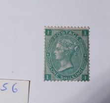 An 1865 1s green, unused, plate 4, cat £2,850