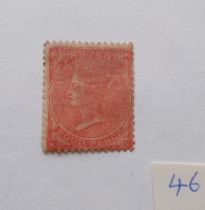 An 1862 4d bridge red with hair line, unused, full gum, browned, cat £2,300