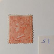 An 1865 4d vermillion, unused, some gum, plate 12, cat £575