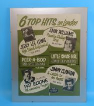 A vintage music poster, 6 Top Hits on London, Jerry Lee Lewis, Andy Williams, The Cadillac's, Jessie