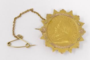 A 19th century South African gold pond, 1898, in an untested yellow metal mount, all in 11.1 g