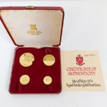 An Elizabeth II Isle Of Man gold proof coin set, 1974, £5, £2, sovereign and half sovereign, limited