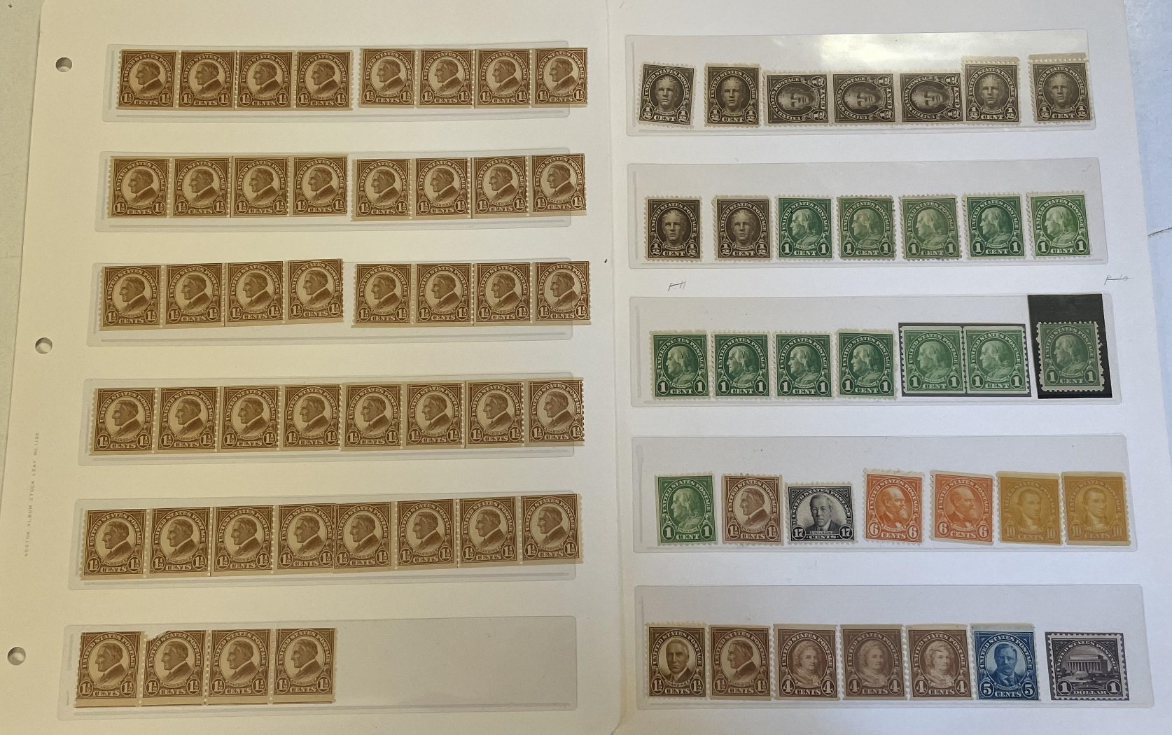 United States - Unused selection of 1920s issues with multiples and values to $1 with much u/m