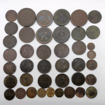 Assorted copper and other tokens and coins, including An Ipswich Farthing, 1670