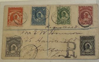 Niger Coast - 1894 ½d., 1d., 2d., 2½d., 5d. and 1/- on cover Registered from Old Calabar to London