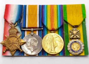 A group of four medals, awarded to 3087 Pte A Gardiner The Queen's Regiment, comprising a 1914-15