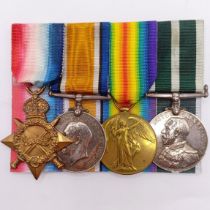 A group of four medals, awarded to C 3562 J Moulton SMN RNR, comprising a 1914-15 Star Trio, and a