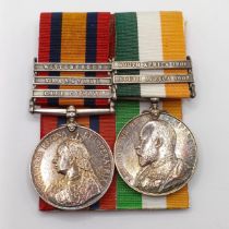 A pair of medals, awarded to 5827 Pte W Baker 2nd E Yorkshire Regiment, comprising a Queen's South