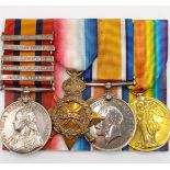 A group of four medals, awarded to 3783 Sgt A Poulter 1st KDG, comprising a Queen's South Africa