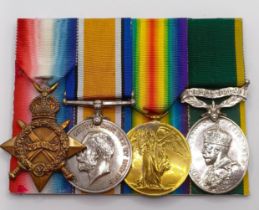 A group of four medals, awarded to T4-091754 Dvr T Russell ASC, comprising a 1914-15 Star Trio,