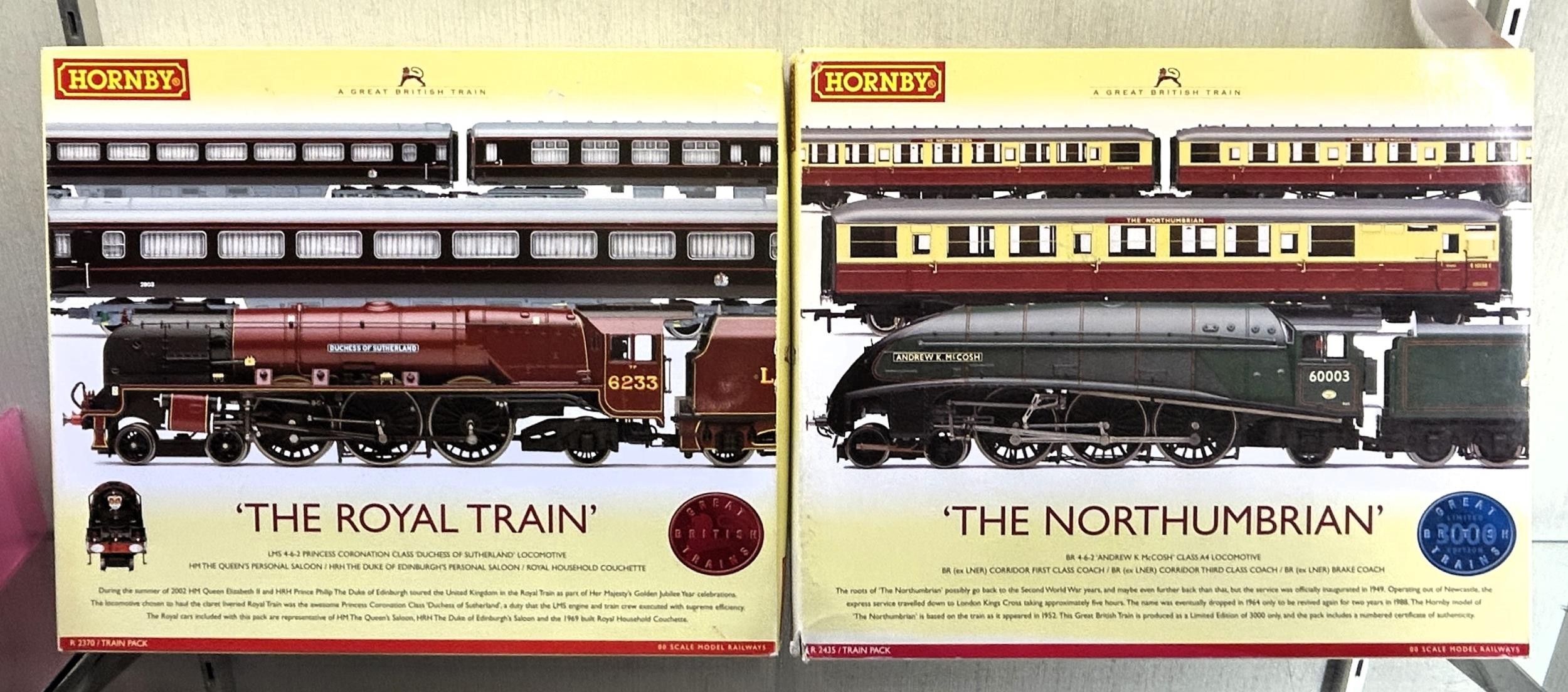 A Hornby OO gauge The Northumbrian train set, No R2435, and The Royal Train set, R2370, both