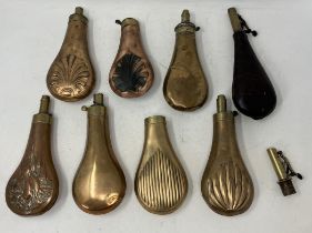 Assorted 19th century shot and powder flasks