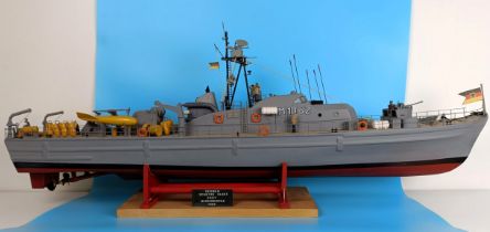 A remote control model, of a Robbie Schutze class minesweeper, 1:40 scale, 120 cm, on a stand