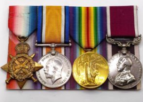 A group of four medals, awarded to 51056 Dvr F Prole RFA, comprising a 1914 Star Trio (worn with