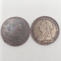 A Charles IV 8 reales, 1805, and a Queen Victoria crown, 1896