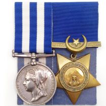 A pair of medals, awarded to William Burnhill HMS Minotar, comprising an Egypt Medal 1882, and a