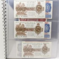 Three George V £1 banknotes, three Peppiatt £1 banknotes, and other assorted banknotes, including