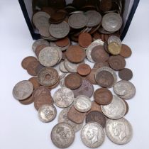 Assorted coins, including half crowns and florins