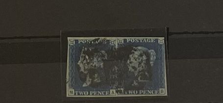 Great Britain - 1840 2d blue Plate 2, a fine used pair with clear margins cancelled with black