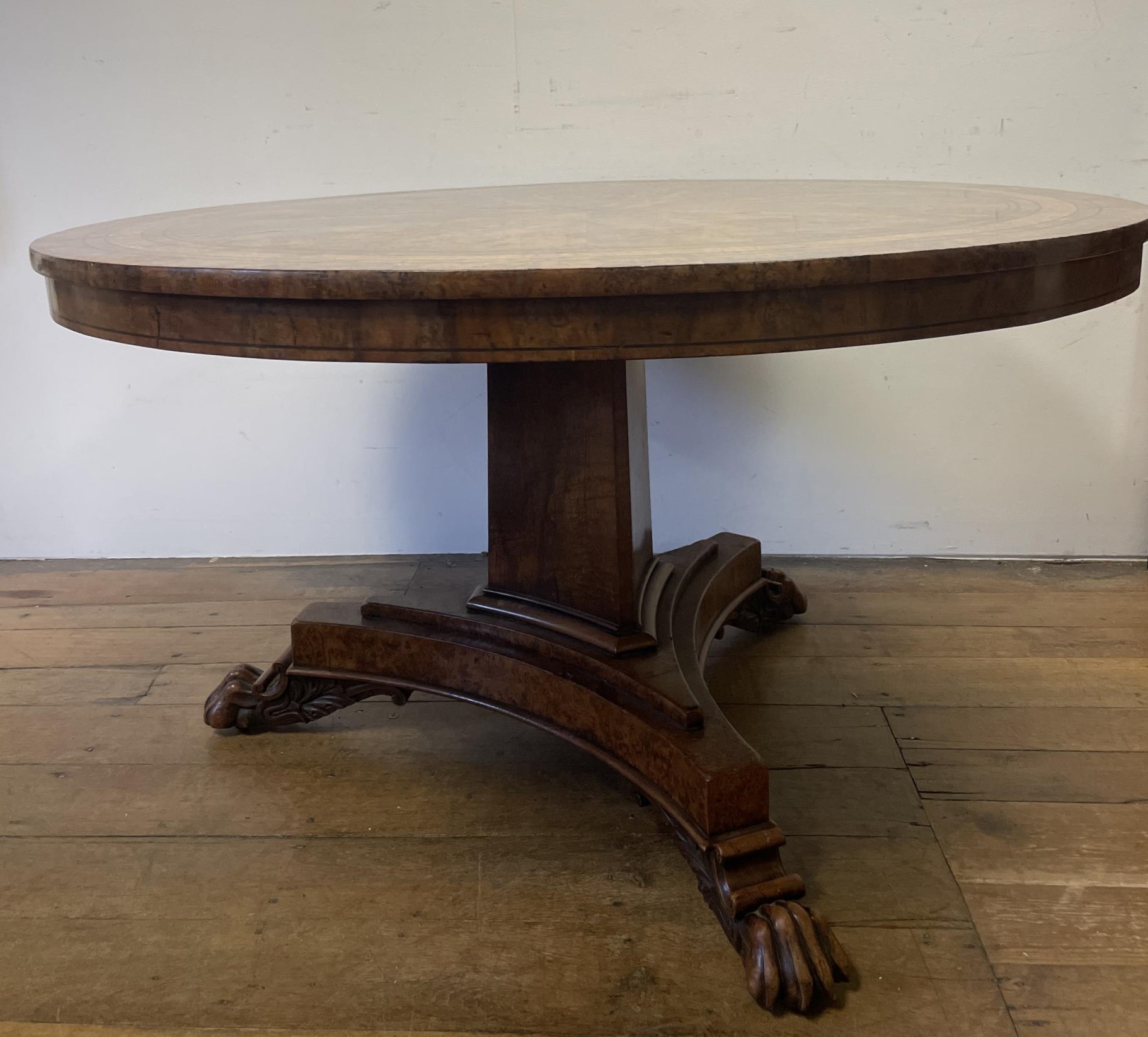 An early 19th century burr yew centre table, in the manner of George Bullock, the top with ebony - Bild 3 aus 18