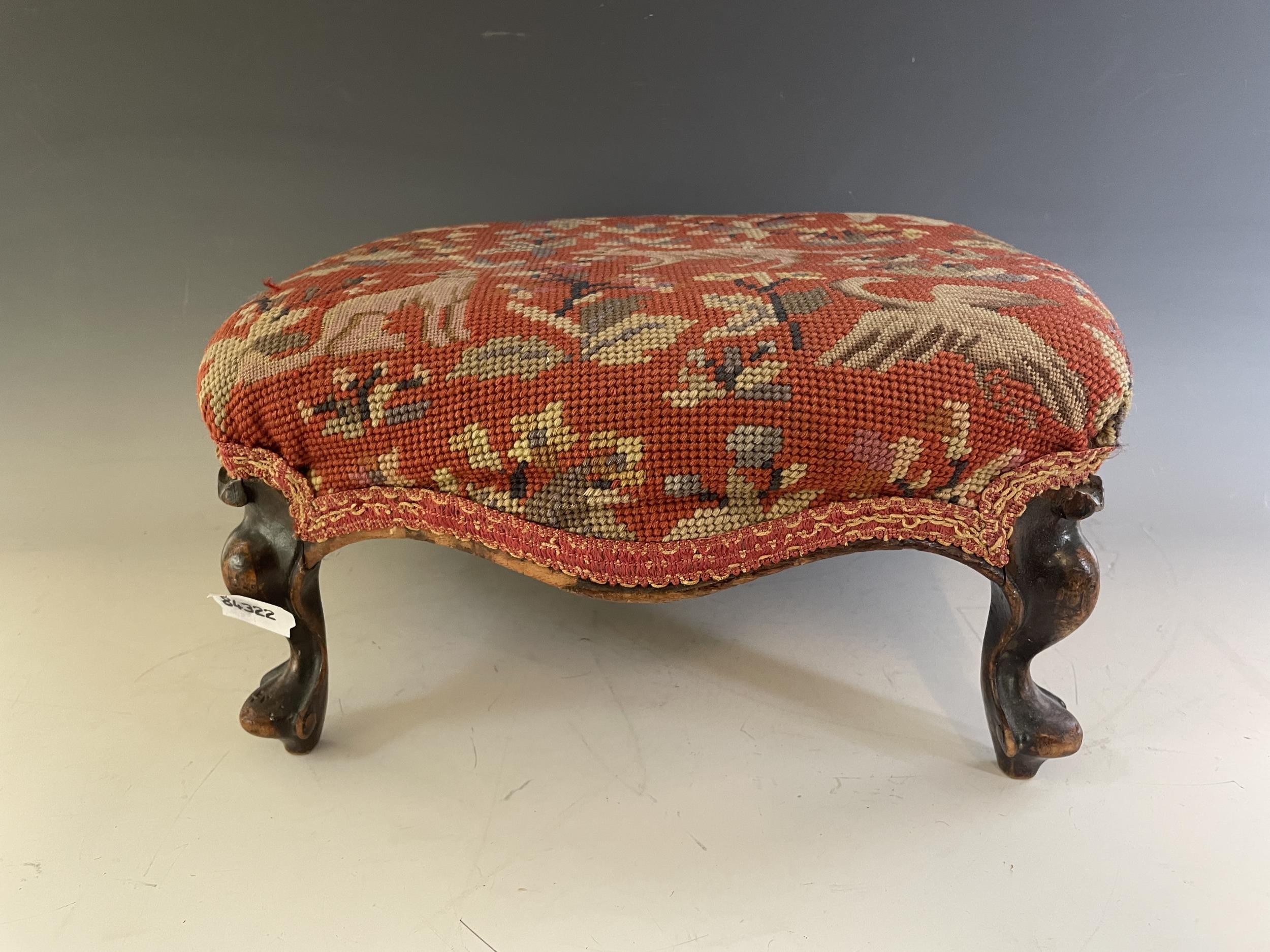 A mahogany marquetry inlay tray, 81 cm, and a footstool (2) - Image 3 of 3