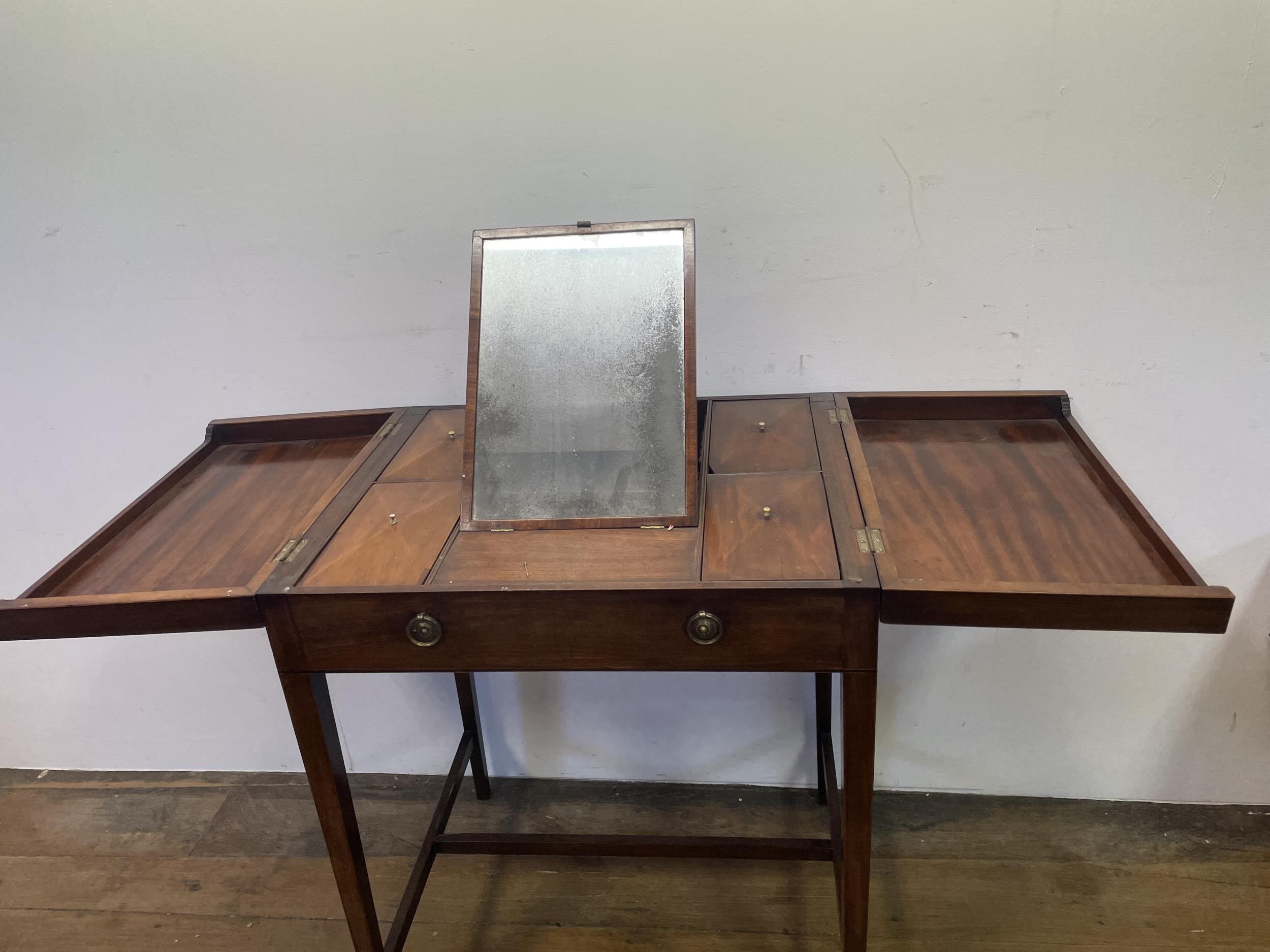 A 19th century mahogany enclosed dressing table, the folding top to reveal an adjustable mirror, and - Image 3 of 5