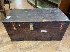 A brass bound teak trunk, with a later lock, 92 cm wide, a corner cabinet and a bedside chest with