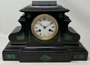 A mantel clock, in a polished slate case, 35 cm wide, and three others (4)