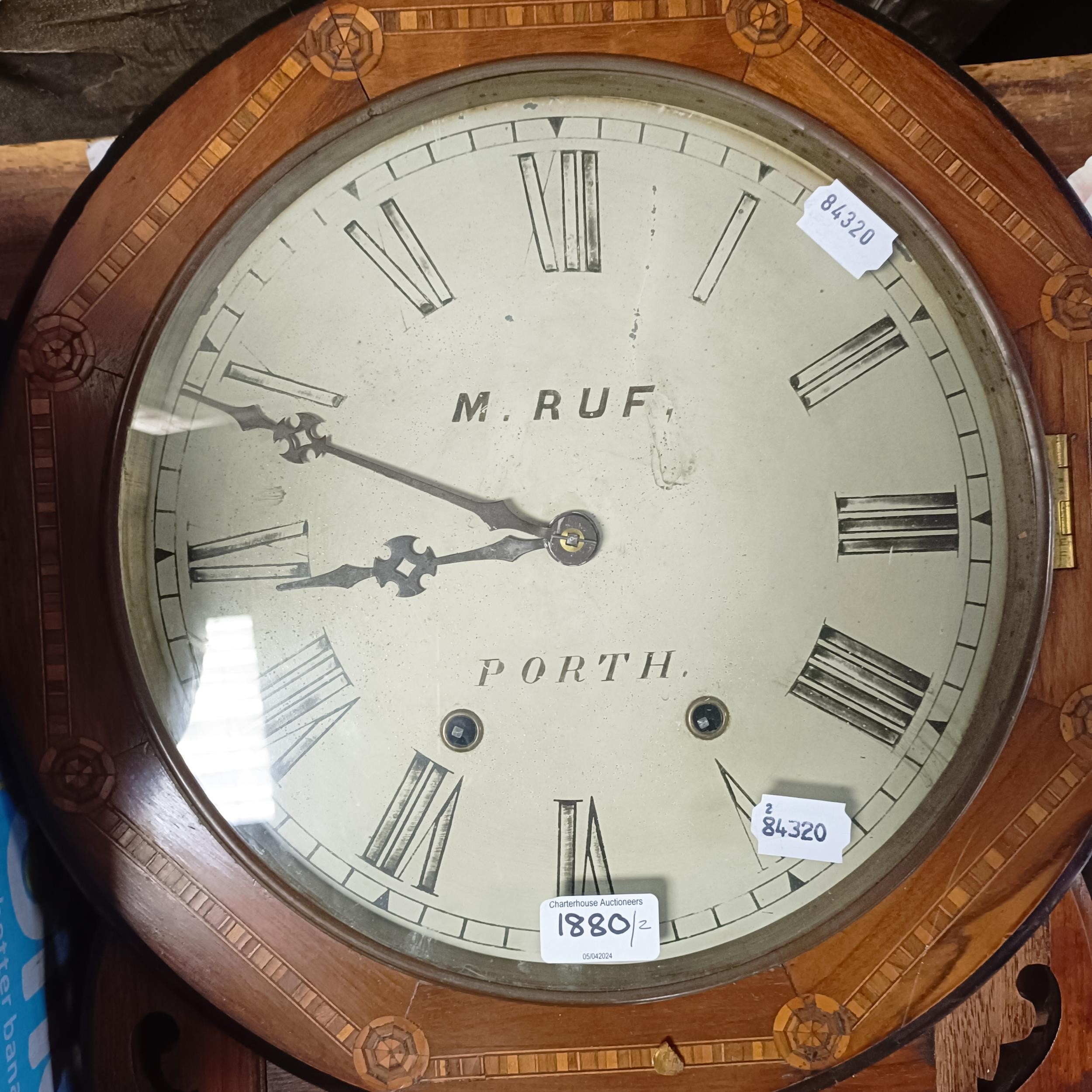 A wall clock, signed M Ruf, Porth, in a mahogany case, 73 cm, a brass and oak lamp base and assorted - Image 2 of 7